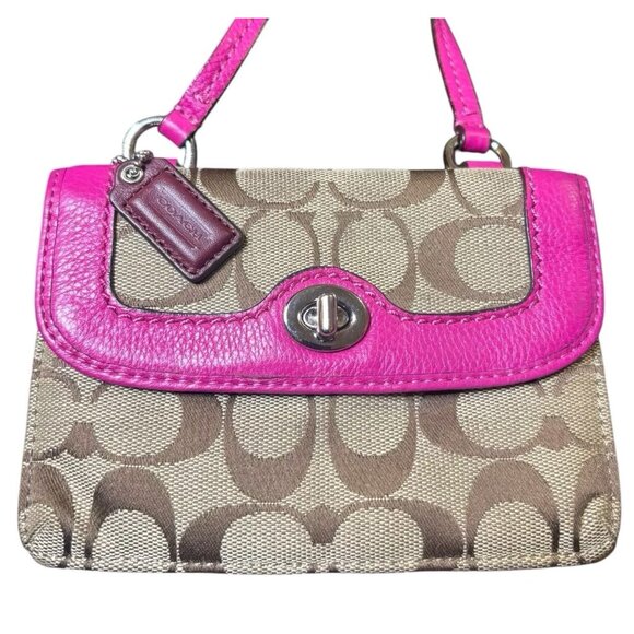 Small Coach Signature Dylan Crossbody Wallet Khaki And Magenta - Picture 4 of 9